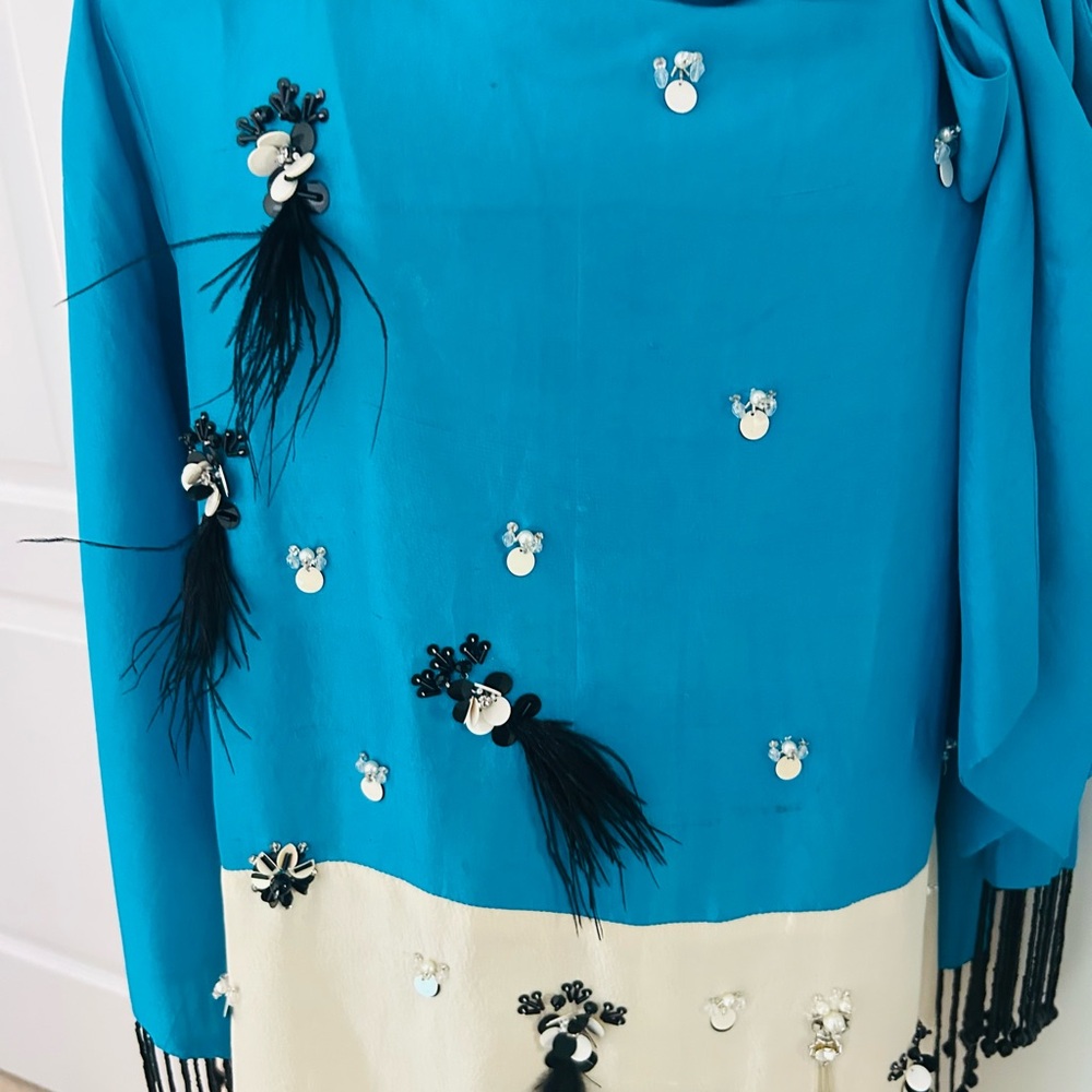 Embellished Blue and Cream Dress